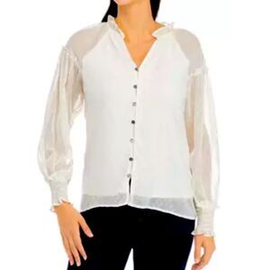 Cupio NWT Women’s Ruffle Trim Button Front Blouse Whisper White Size XL
